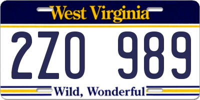 WV license plate 2ZO989