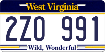 WV license plate 2ZO991