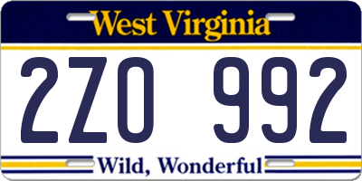 WV license plate 2ZO992