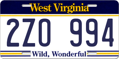WV license plate 2ZO994