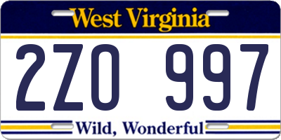 WV license plate 2ZO997