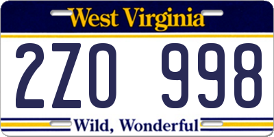 WV license plate 2ZO998