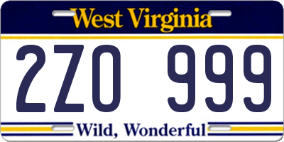 WV license plate 2ZO999