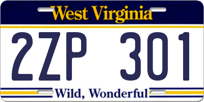 WV license plate 2ZP301