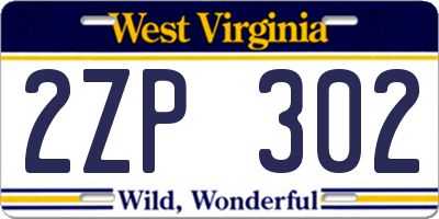 WV license plate 2ZP302
