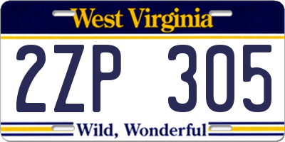 WV license plate 2ZP305