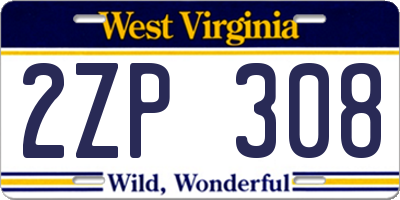 WV license plate 2ZP308