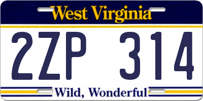 WV license plate 2ZP314