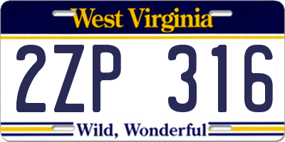 WV license plate 2ZP316