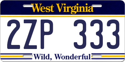WV license plate 2ZP333