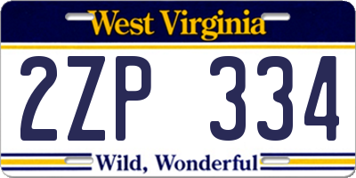WV license plate 2ZP334