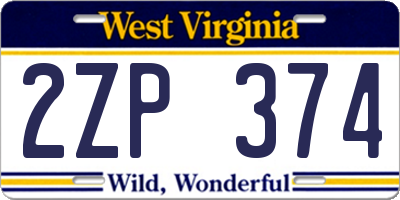 WV license plate 2ZP374