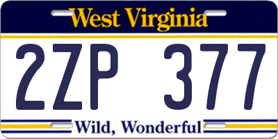 WV license plate 2ZP377