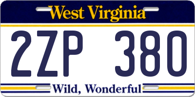 WV license plate 2ZP380