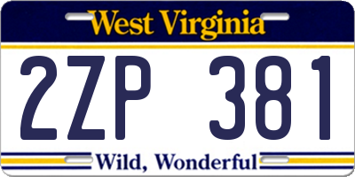 WV license plate 2ZP381