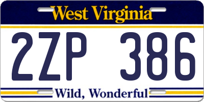 WV license plate 2ZP386