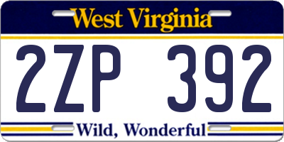 WV license plate 2ZP392