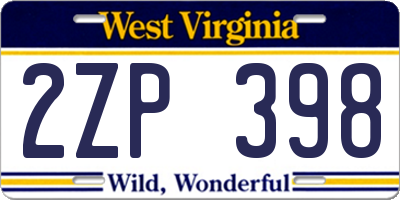 WV license plate 2ZP398