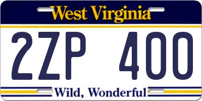 WV license plate 2ZP400