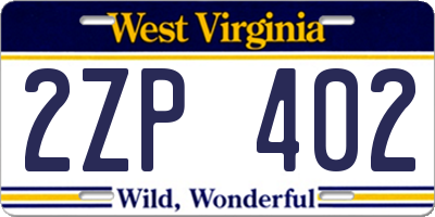 WV license plate 2ZP402
