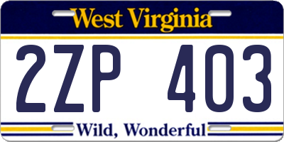 WV license plate 2ZP403