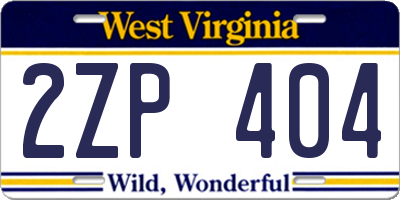 WV license plate 2ZP404