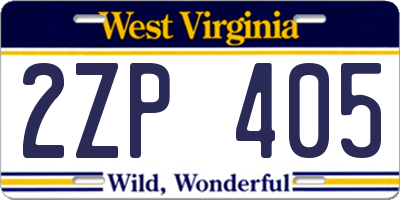 WV license plate 2ZP405