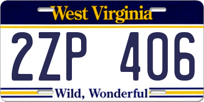 WV license plate 2ZP406