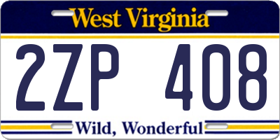 WV license plate 2ZP408