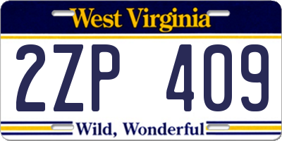 WV license plate 2ZP409
