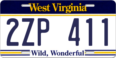 WV license plate 2ZP411