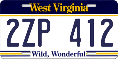 WV license plate 2ZP412