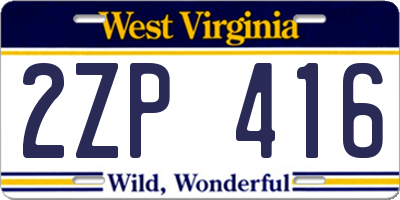 WV license plate 2ZP416