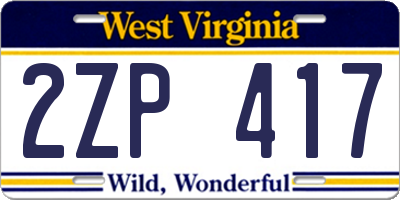WV license plate 2ZP417
