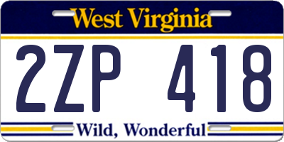 WV license plate 2ZP418