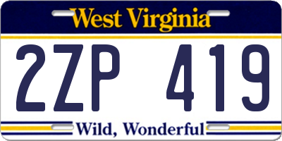 WV license plate 2ZP419