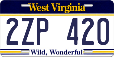 WV license plate 2ZP420