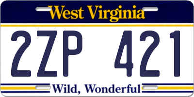 WV license plate 2ZP421