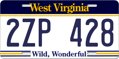 WV license plate 2ZP428