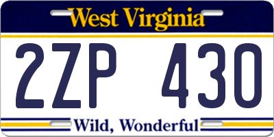 WV license plate 2ZP430