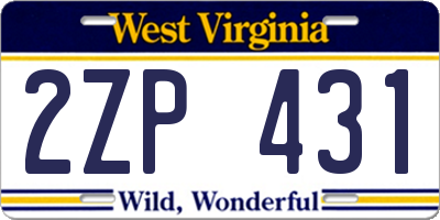 WV license plate 2ZP431
