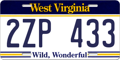 WV license plate 2ZP433