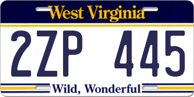 WV license plate 2ZP445