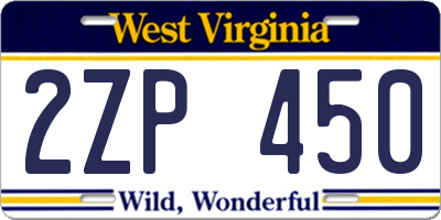 WV license plate 2ZP450