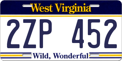 WV license plate 2ZP452