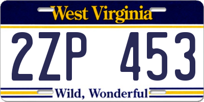 WV license plate 2ZP453