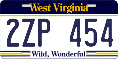 WV license plate 2ZP454