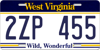 WV license plate 2ZP455