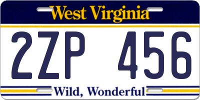 WV license plate 2ZP456
