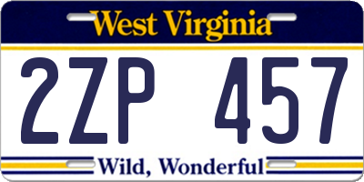 WV license plate 2ZP457